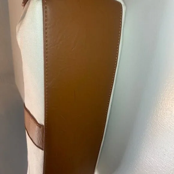 B Amici Amelia White Canvas & Tan Trimming Satchel Shoulder Bag - Picture 9 of 16